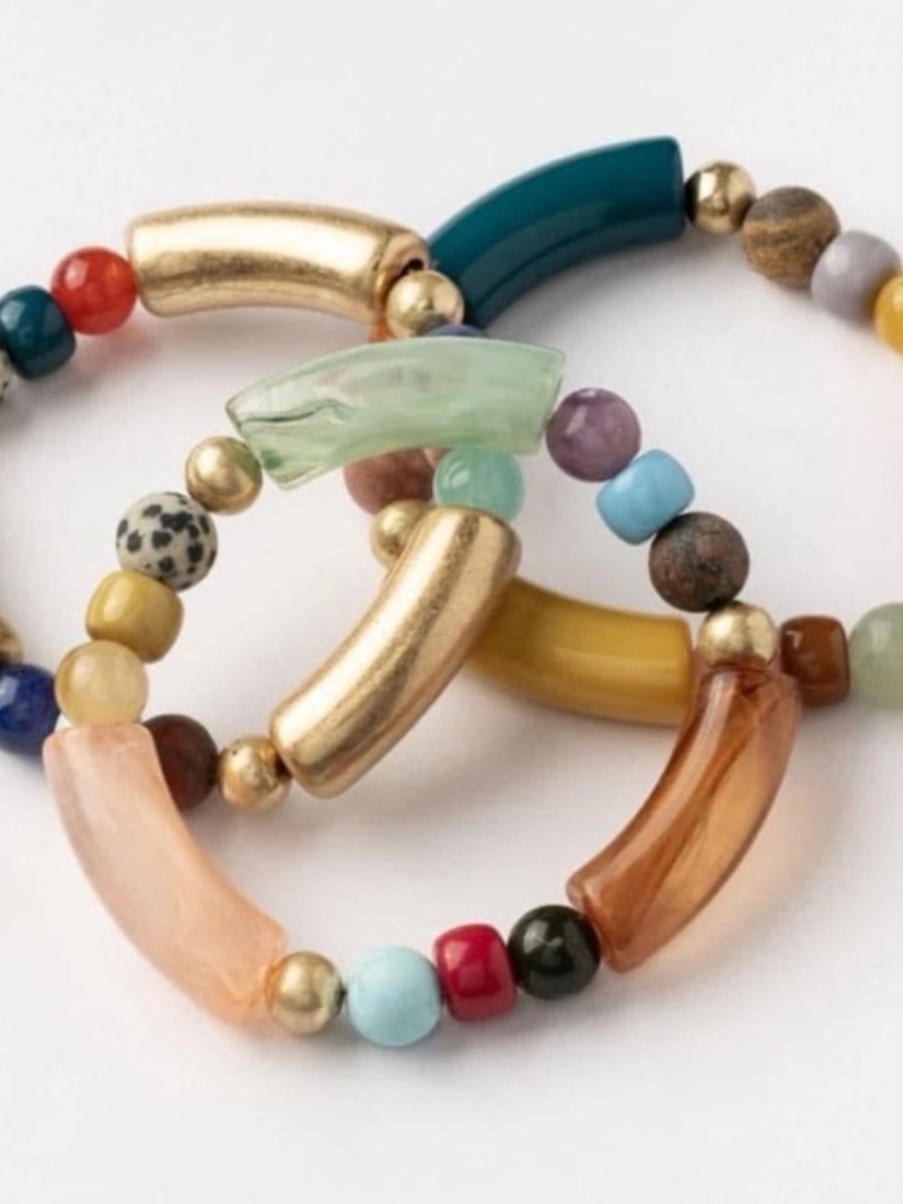 Plunder Colorful Beaded Multi-Color Stretch Bracelet with Gold Accents New
